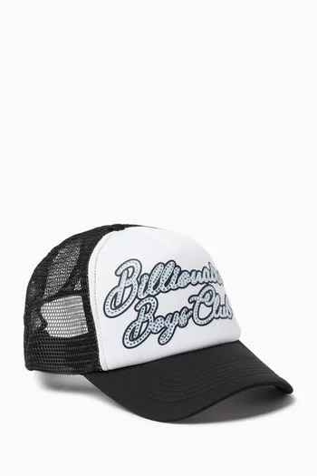 Script Crystal Trucker Hat in Mesh