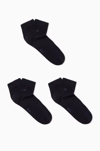 Quarter-length Socks in Cotton-blend, Set of 3