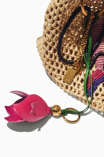 Tulip Key Ring Bag Charm in Grained Leather
