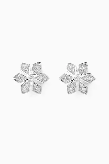 Geometric Flower Diamond Stud Earrings in 18kt Gold