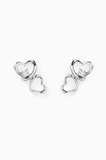 Two Hearts Diamond Earrings in 18kt White Gold
