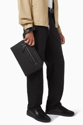 Logo-embossed Business Pouch in Leather