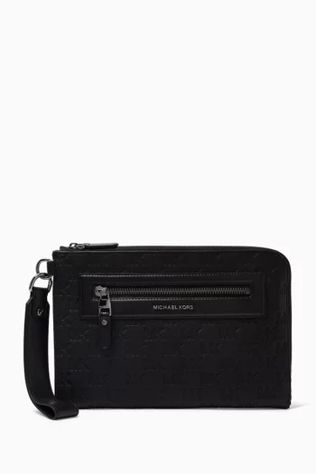 Logo-embossed Business Pouch in Leather