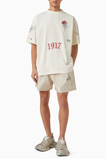 Tattoo Wide Fit Shorts in Cotton Poplin