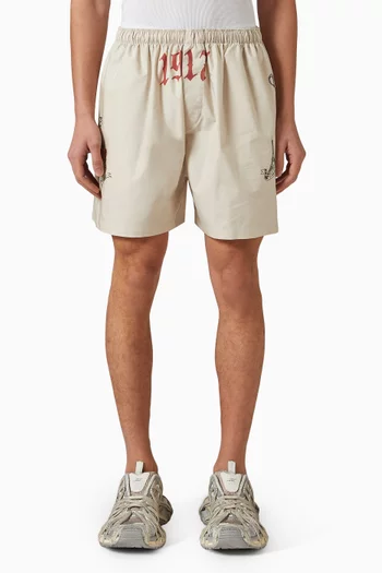 Tattoo Wide Fit Shorts in Cotton Poplin