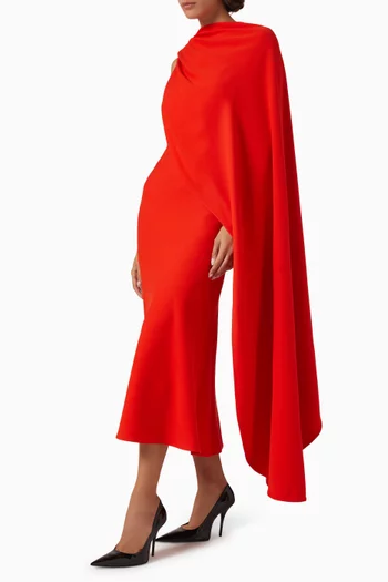 Draped Maxi Dress in Silk & Wool-crepe