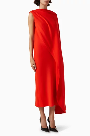 Draped Maxi Dress in Silk & Wool-crepe