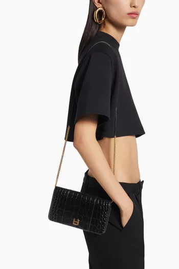 Hourglass Phone Pouch in Croc-embossed Leather
