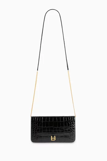 Hourglass Phone Pouch in Croc-embossed Leather
