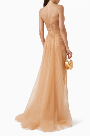 Bead-embellished Strapless Gown