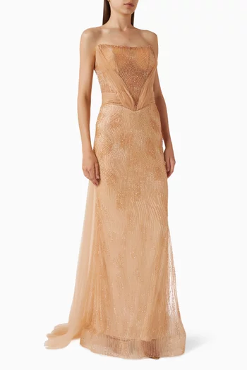 Bead-embellished Strapless Gown