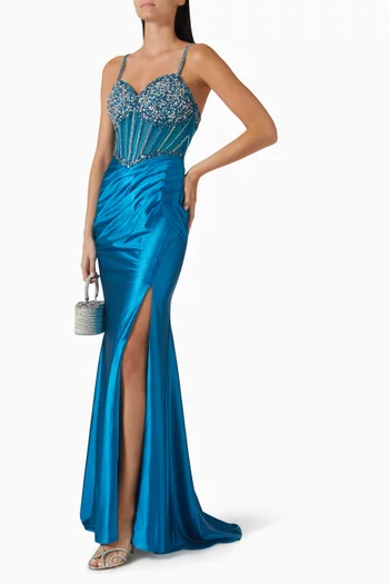 Crystal-embellished Corset Gown in Satin