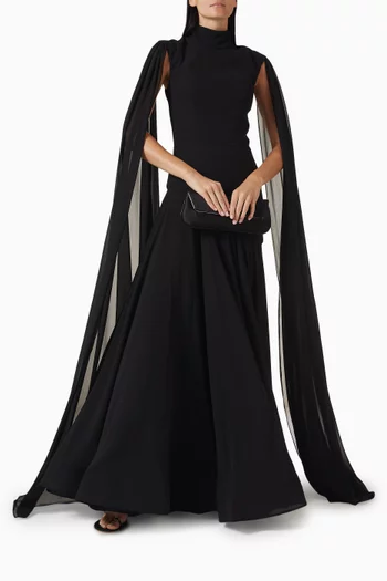 High-neck Cape Gown in Crepe
