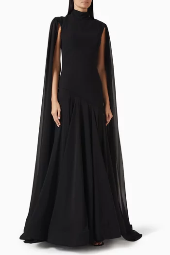 High-neck Cape Gown in Crepe