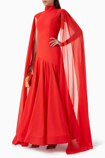 High-neck Cape Gown in Crepe