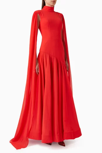 High-neck Cape Gown in Crepe