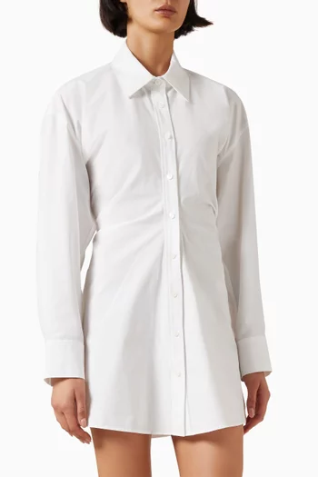 Gathered Mini Shirtdress in Cotton Blend
