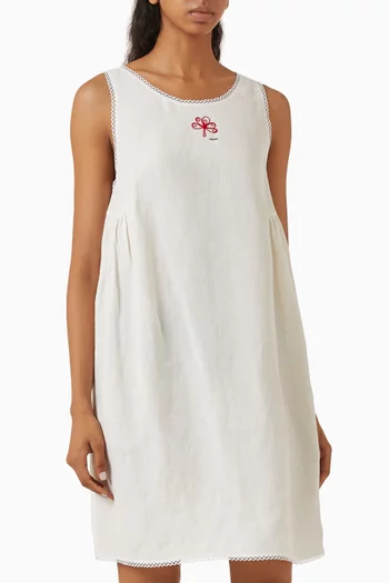 Embroidered Mini Dress in Linen