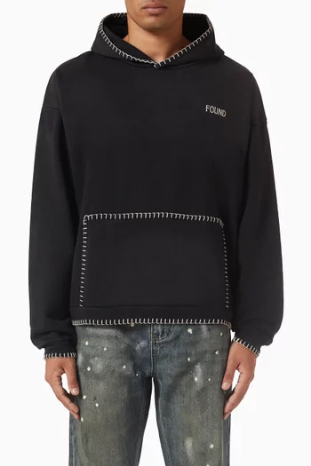 Stitched Border Distressed Logo Hoodie in Cotton