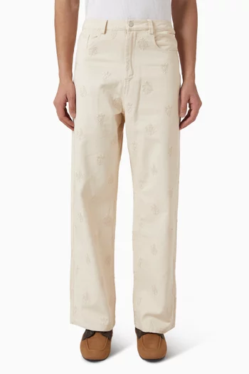 Embroidered Motif Pants in Denim