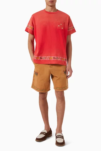 Embroidered Flower Border T-shirt in Cotton