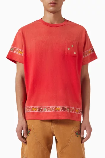 Embroidered Flower Border T-shirt in Cotton