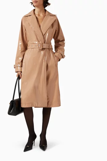 Belted Trench Coat in Coated Faux-leather
