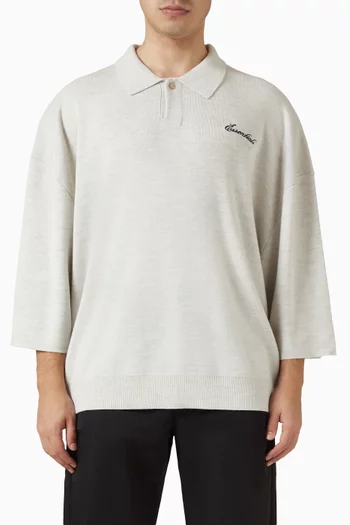 Signature 3/4 Sleeve 90s Knit Polo Shirt in Merino-blend