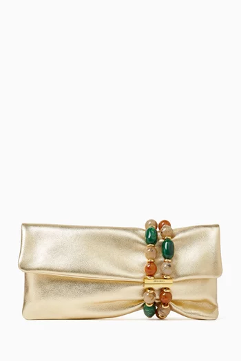 Zandra Embellished Clutch Bag in Metallic Leather