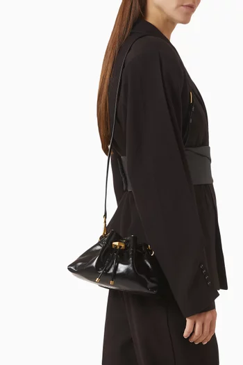Small Cinch Bag in Shiny Biker Leather