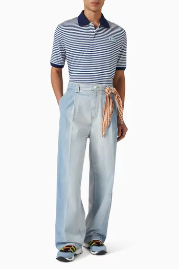 Striped Polo Shirt in Linen-blend