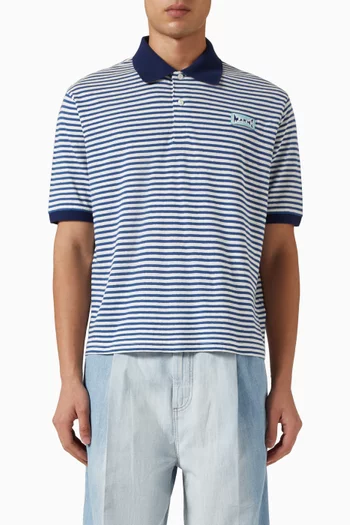Striped Polo Shirt in Linen-blend
