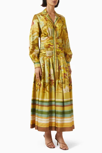Ruched Shirtdress in Silk Twill