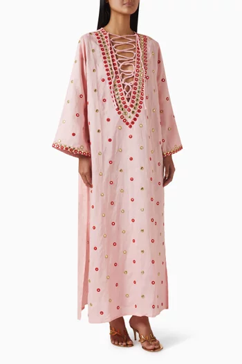 Mirror-embellished Kaftan in Linen