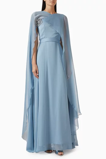 Embellished Cape-sleeve Dress