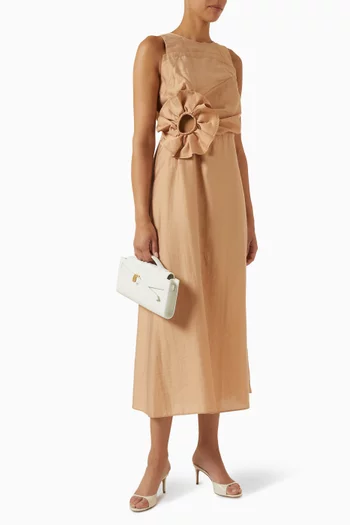 Floral Cut-out Midi Dress in Linen-blend