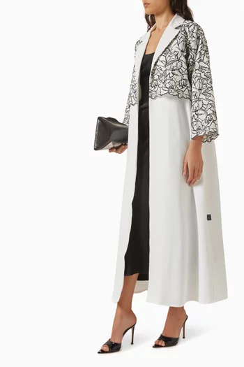 Floral-embroidered Abaya in Crepe