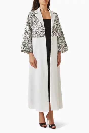 Floral-embroidered Abaya in Crepe