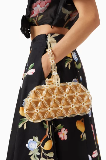 Small Tebea Clutch Bag in Acrylic Beads & Satin