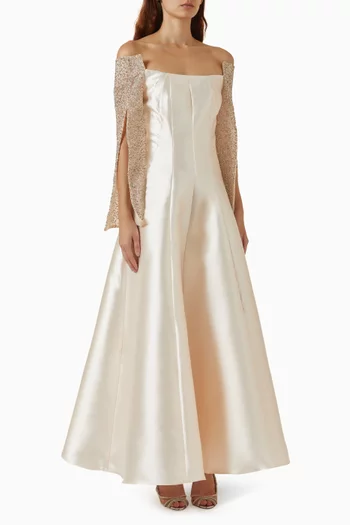 Beaded Maxi Dress in Satin