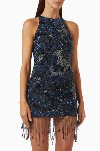 Sequinned Floral Mini Dress