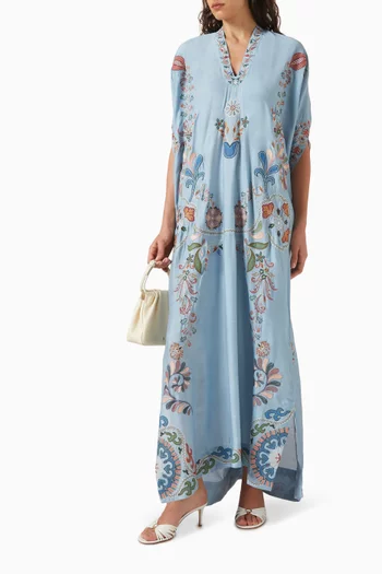Embroidered Kaftan in Cotton-silk