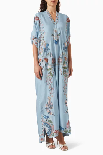 Embroidered Kaftan in Cotton-silk