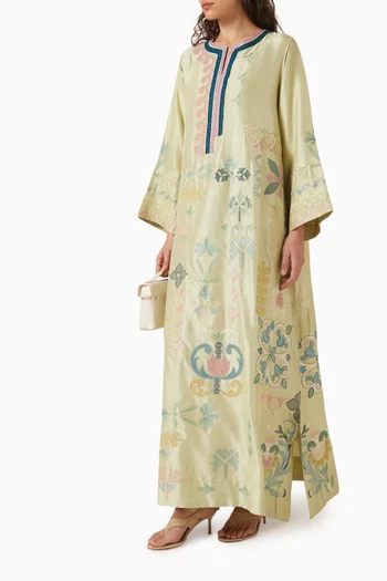 Embroidered Kaftan in Raw Silk