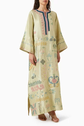 Embroidered Kaftan in Raw Silk
