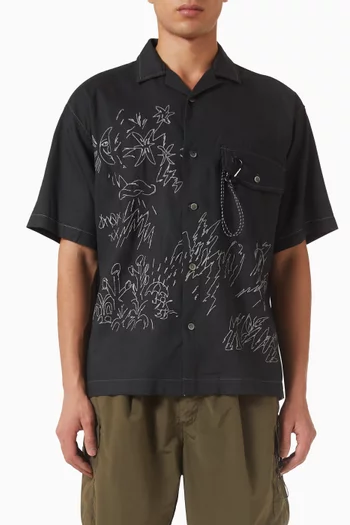 Reflective-embroidery Shirt in Linen Blend