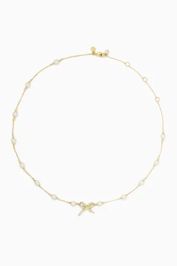 Girlie Pearlie Pearl Bow Necklace in Gold-tone Brass