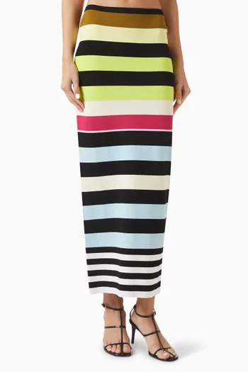 Striped Knit Slit Skirt