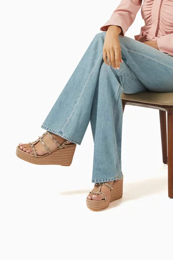 Rockstud 95 Platform Wedge Sandals in Calfskin Leather