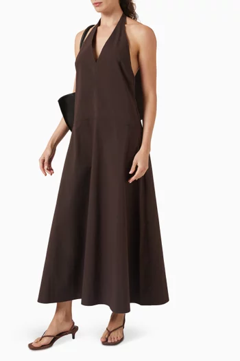 Halter Plunge Dress in Cotton Blend